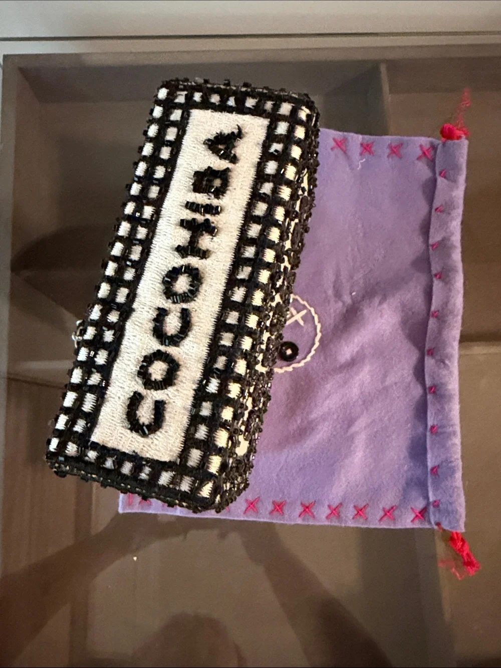Yellow Sequin Kids Accessory Pouch with Embroidered Design